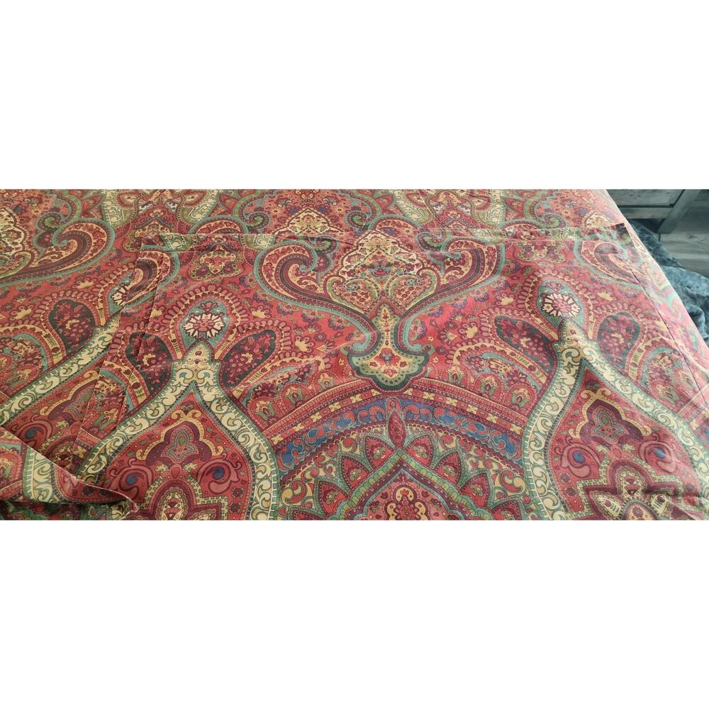 Pottery Barn Red Paisley Floral Cotton King Duvet Cover Pillow Shams - Picture 6 of 10